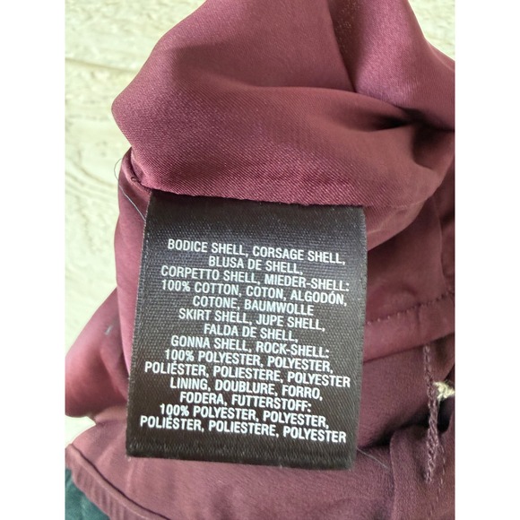 Maeve Anthropologie Strapless Top Navy Blue Burgundy Corduroy Chiffon Size 14 - Picture 8 of 8